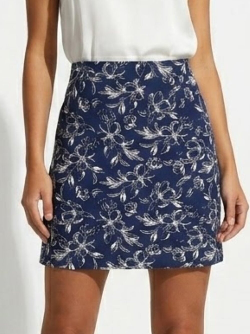Rafaella Whimsigoth Floral Skort Navy Blue White Line Art Sketch Print Size M